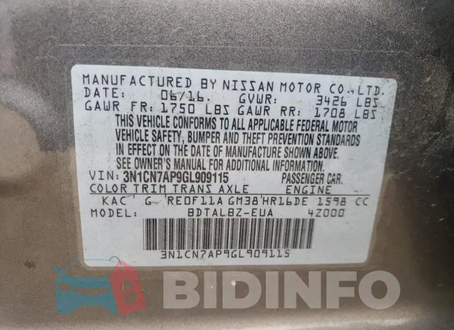 3N1CN7AP9GL909115 Photo# 13