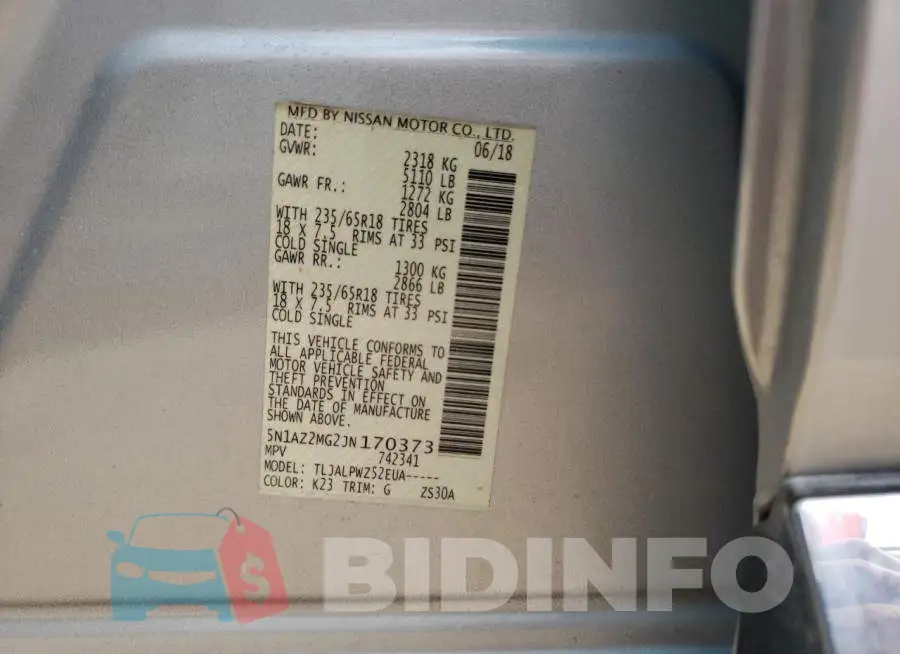5N1AZ2MG2JN170373 Photo# 14