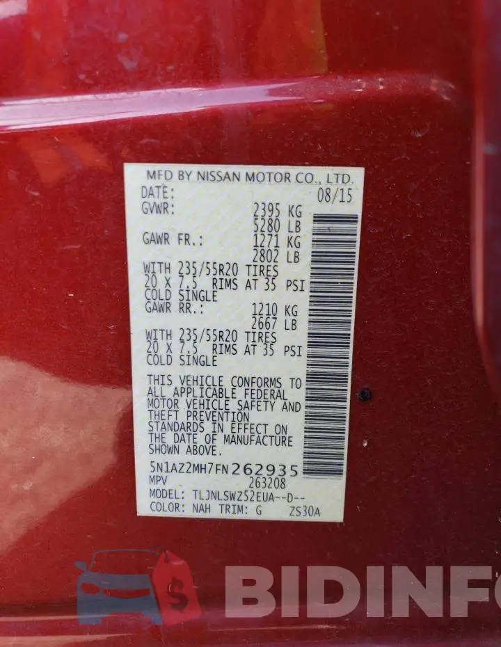 5N1AZ2MH7FN262935 Photo# 13