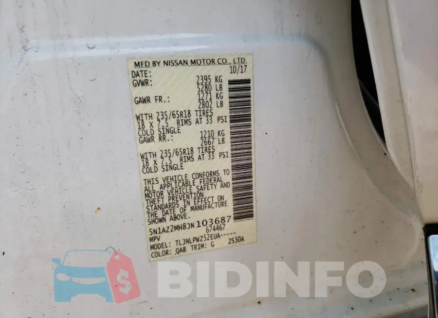 5N1AZ2MH8JN103687 Photo# 12