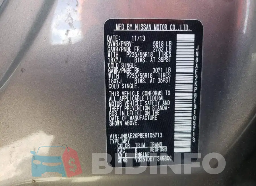 JN8AE2KP8E9105713 Photo# 13