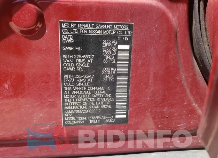 KNMAT2MV2GP622212 Photo# 13