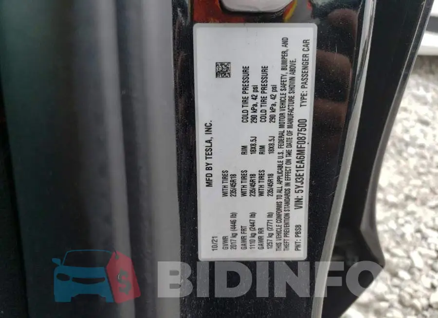 5YJ3E1EA6MF087500 Photo# 12