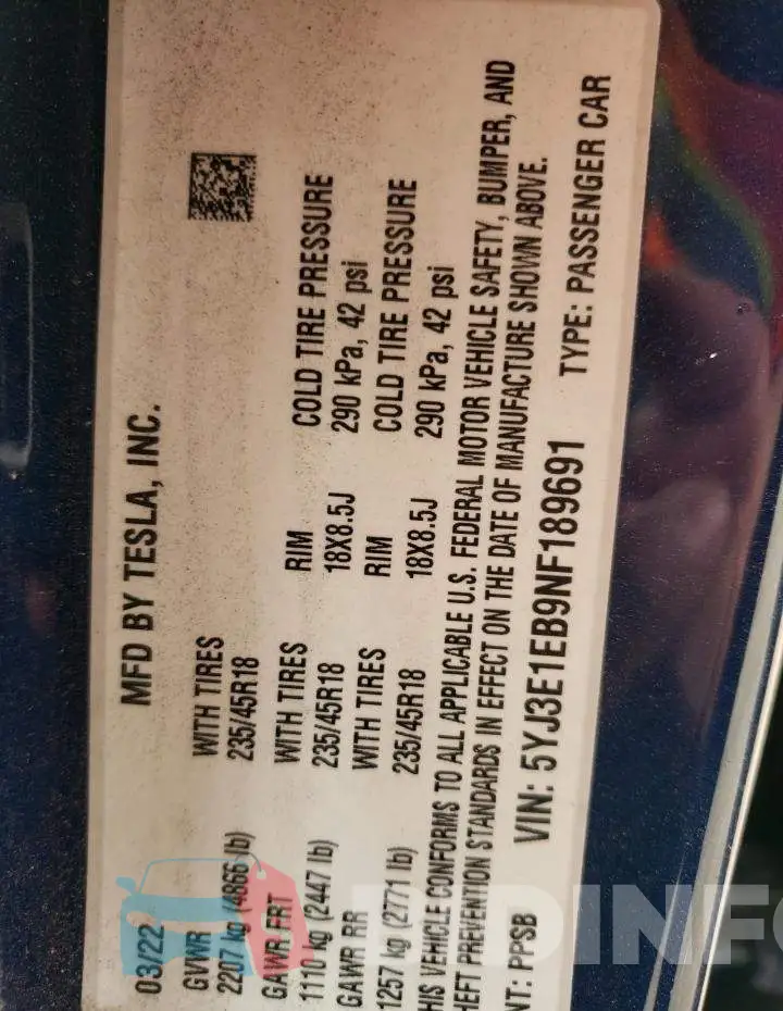 5YJ3E1EB9NF189691 Photo# 12