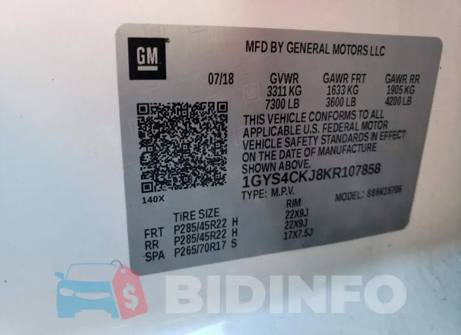 1GYS4CKJ8KR107858 Photo# 13