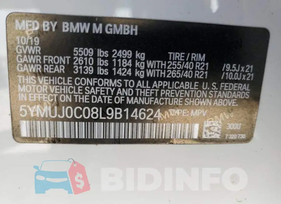 5YMUJ0C08L9B14624 Photo# 13