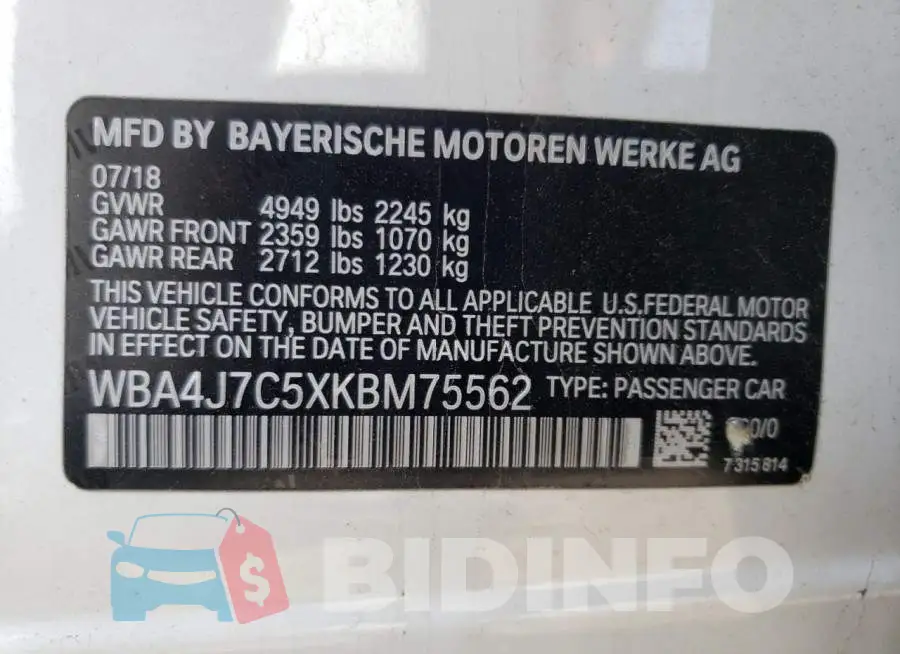 WBA4J7C5XKBM75562 Photo# 13