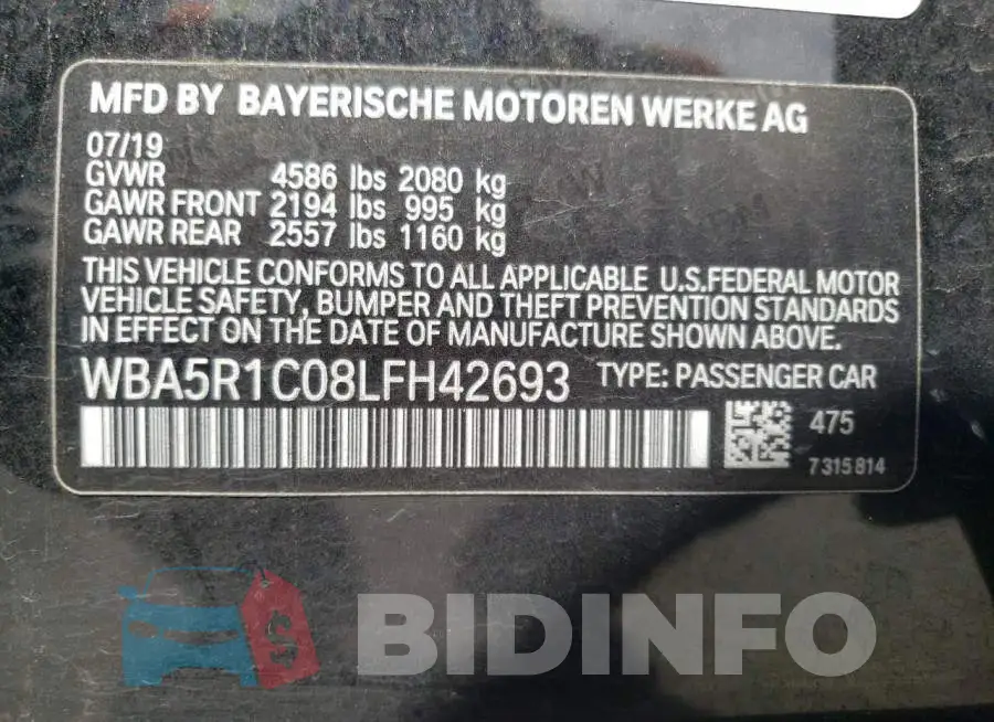WBA5R1C08LFH42693 Photo# 12
