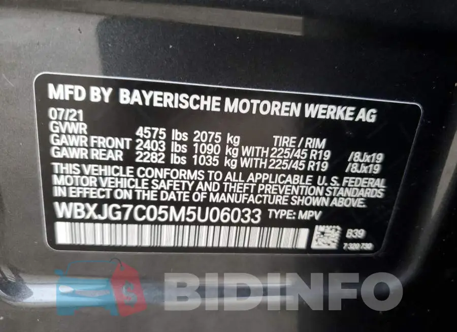 WBXJG7C05M5U06033 Photo# 13