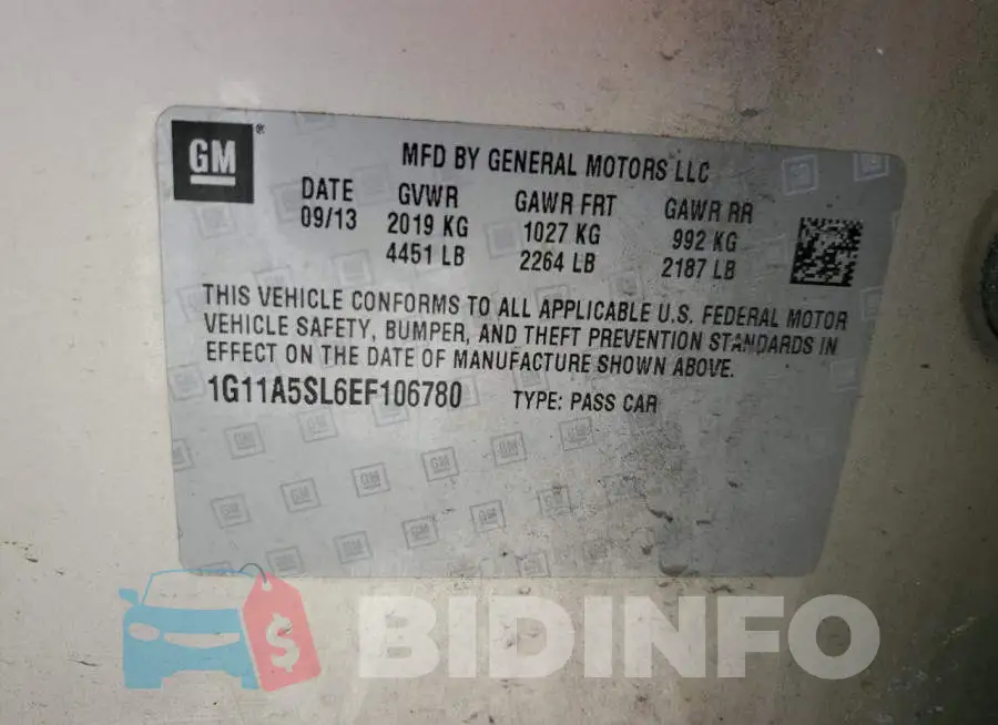 1G11A5SL6EF106780 Photo# 12