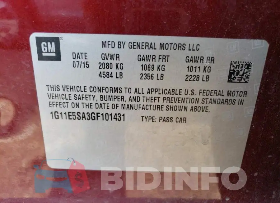 1G11E5SA3GF101431 Photo# 12