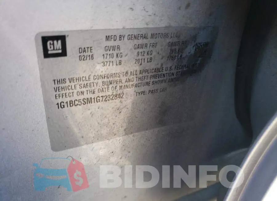 1G1BC5SM1G7232842 Photo# 12