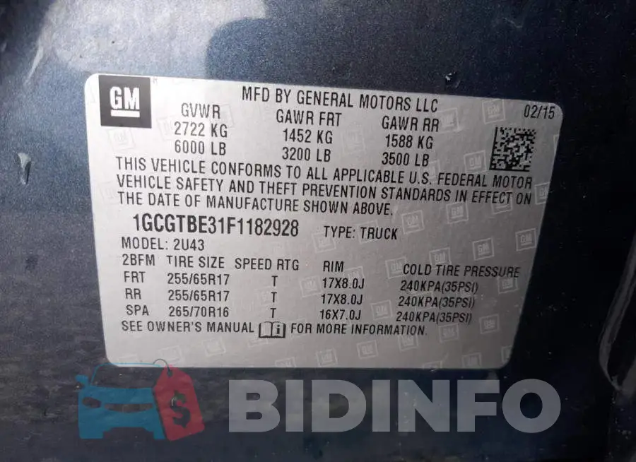 1GCGTBE31F1182928 Photo# 12