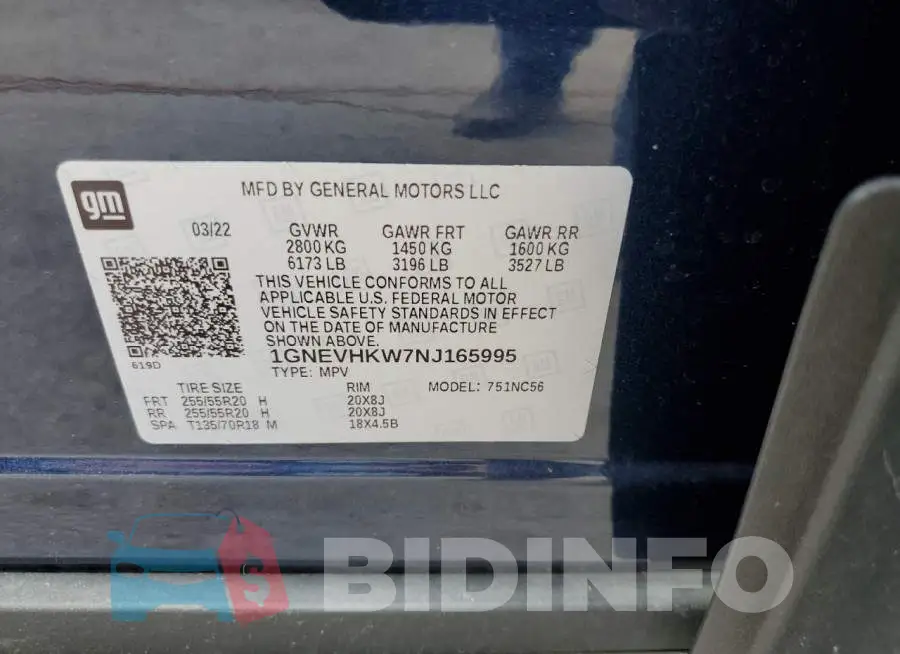 1GNEVHKW7NJ165995 Photo# 13