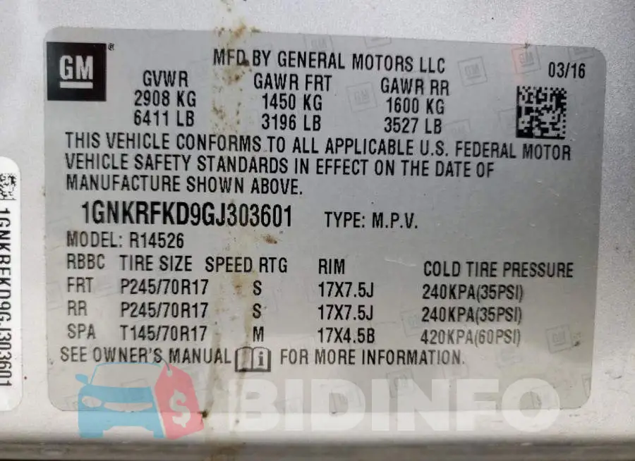 1GNKRFKD9GJ303601 Photo# 13