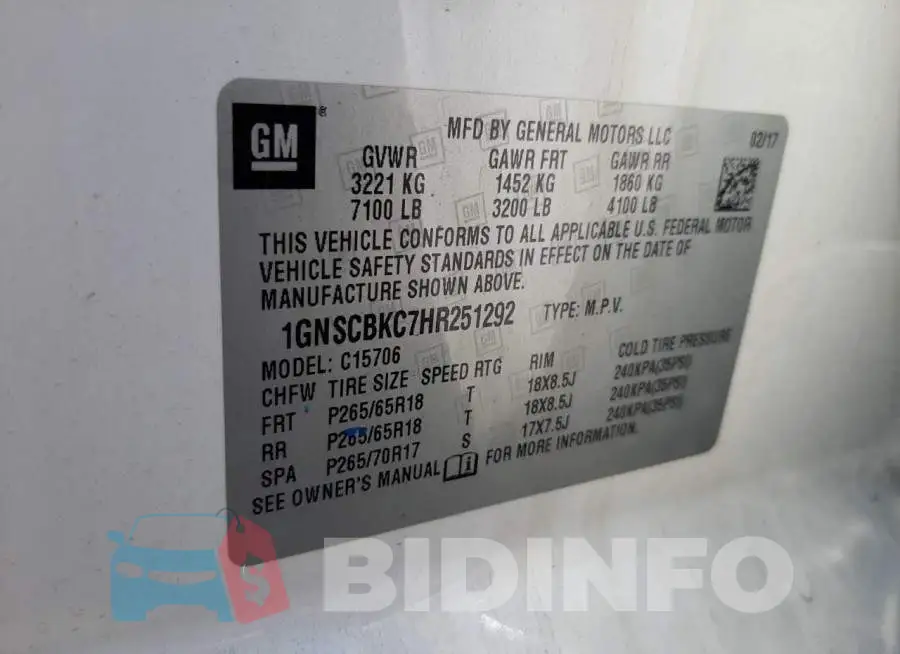1GNSCBKC7HR251292 Photo# 12