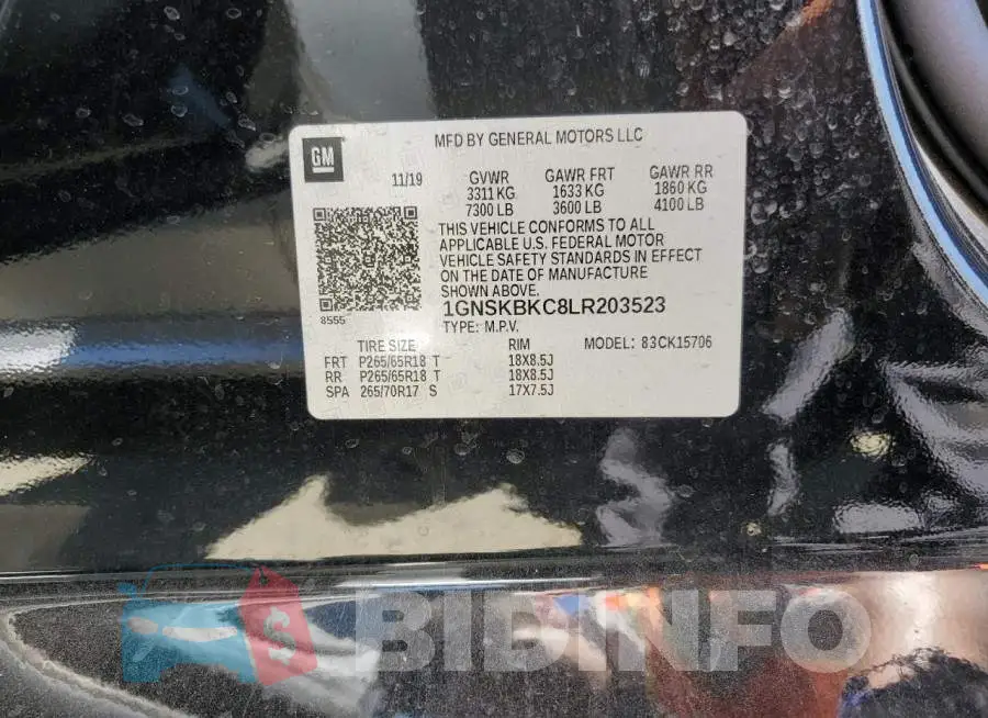1GNSKBKC8LR203523 Photo# 14