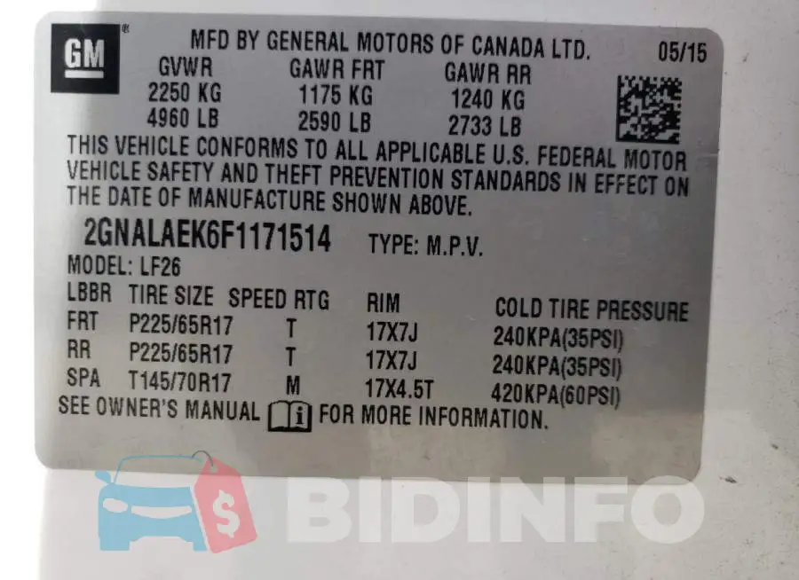 2GNALAEK6F1171514 Photo# 13