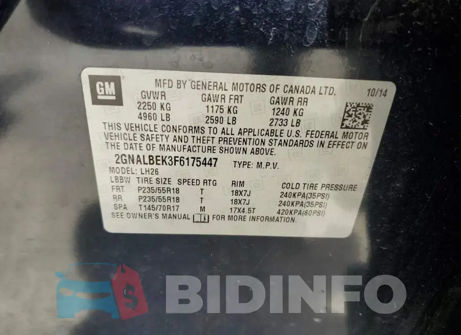 2GNALBEK3F6175447 Photo# 14
