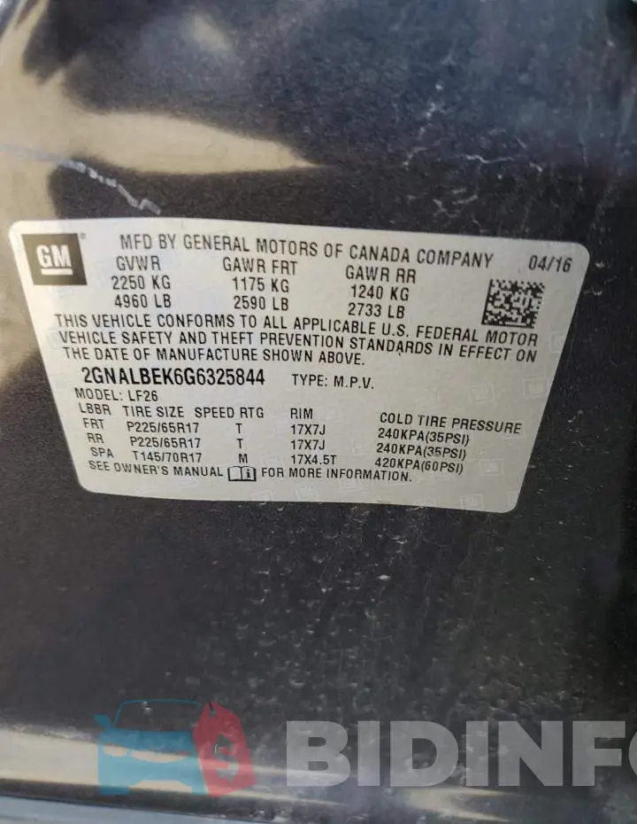 2GNALBEK6G6325844 Photo# 12