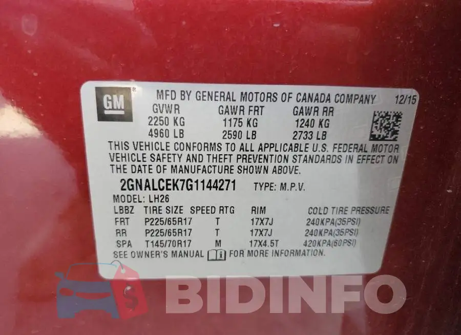 2GNALCEK7G1144271 Photo# 13