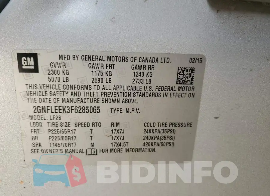 2GNFLEEK3F6285065 Photo# 13