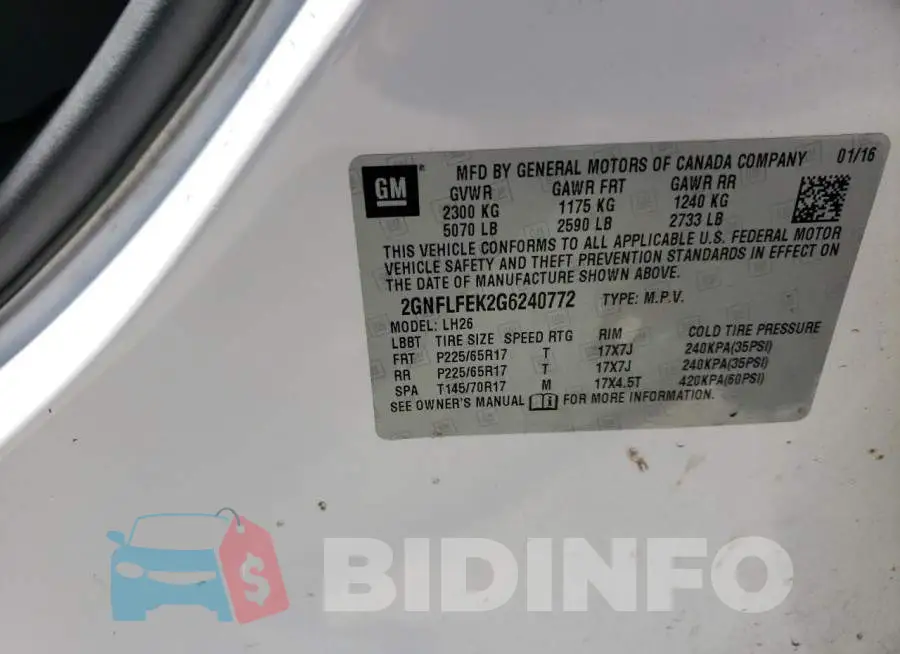 2GNFLFEK2G6240772 Photo# 13
