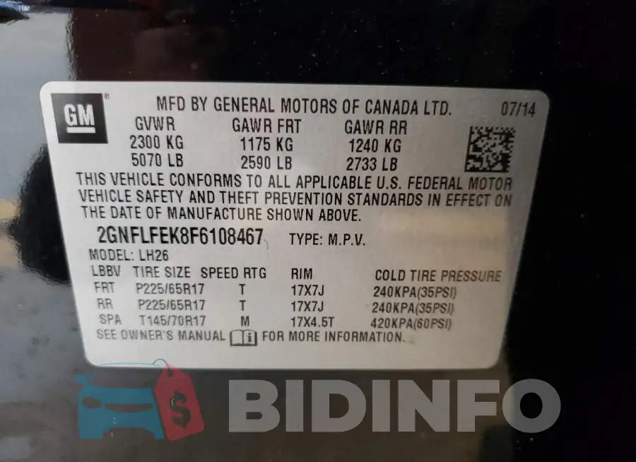 2GNFLFEK8F6108467 Photo# 13