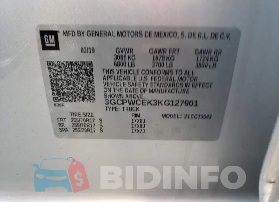 3GCPWCEK3KG127901 Photo# 12