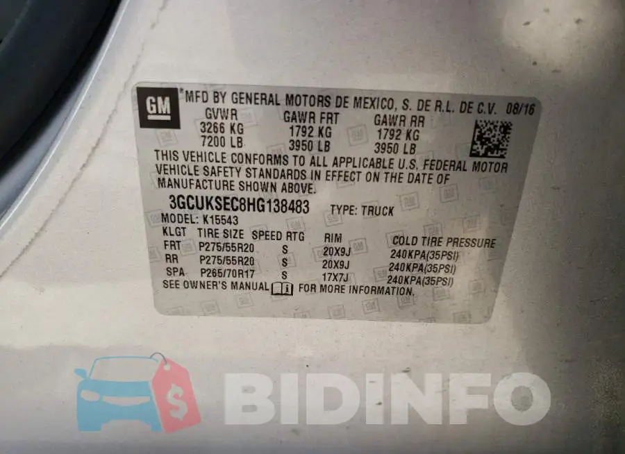 3GCUKSEC8HG138483 Photo# 13