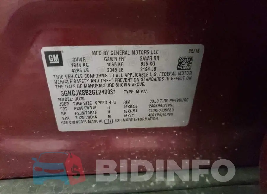 3GNCJKSB2GL240031 Photo# 13
