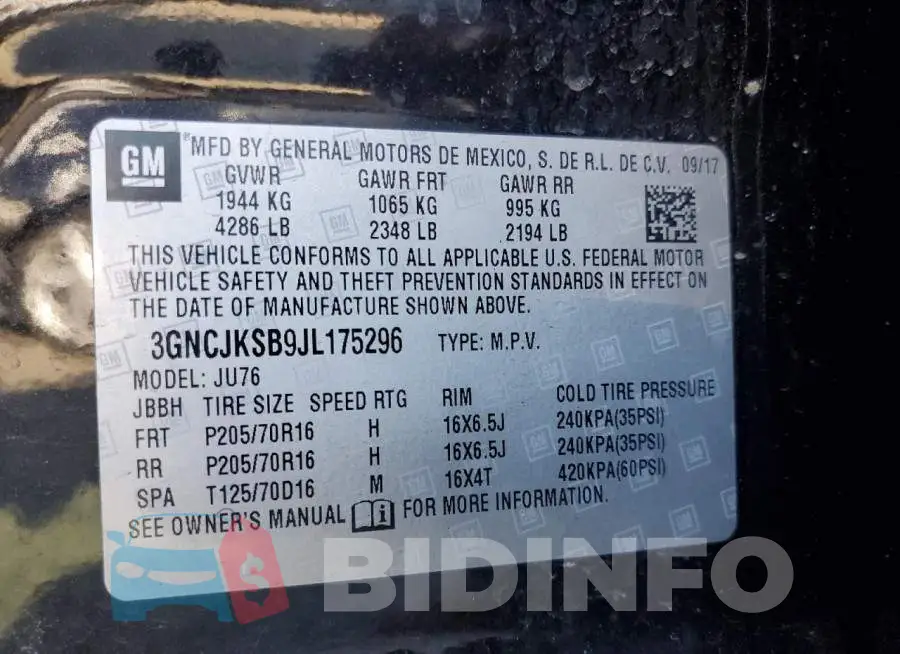3GNCJKSB9JL175296 Photo# 13