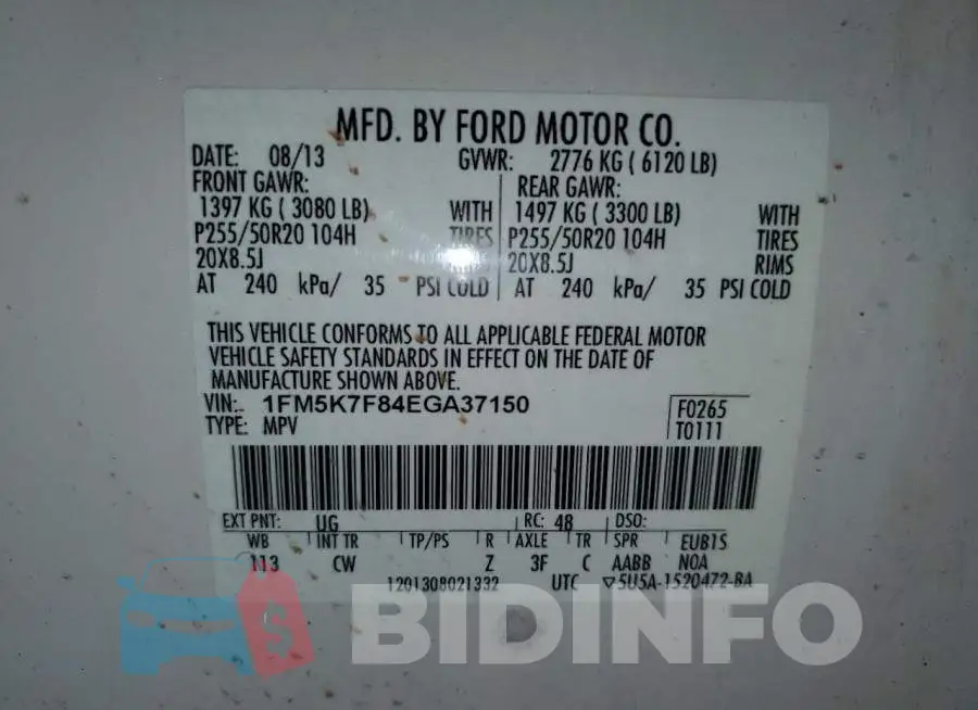 1FM5K7F84EGA37150 Photo# 13