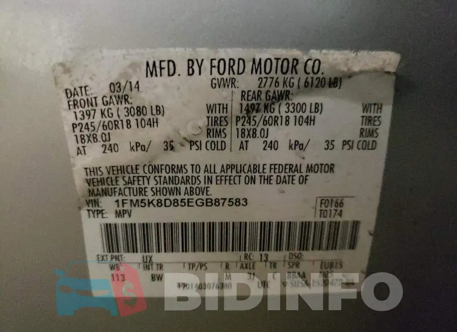 1FM5K8D85EGB87583 Photo# 12