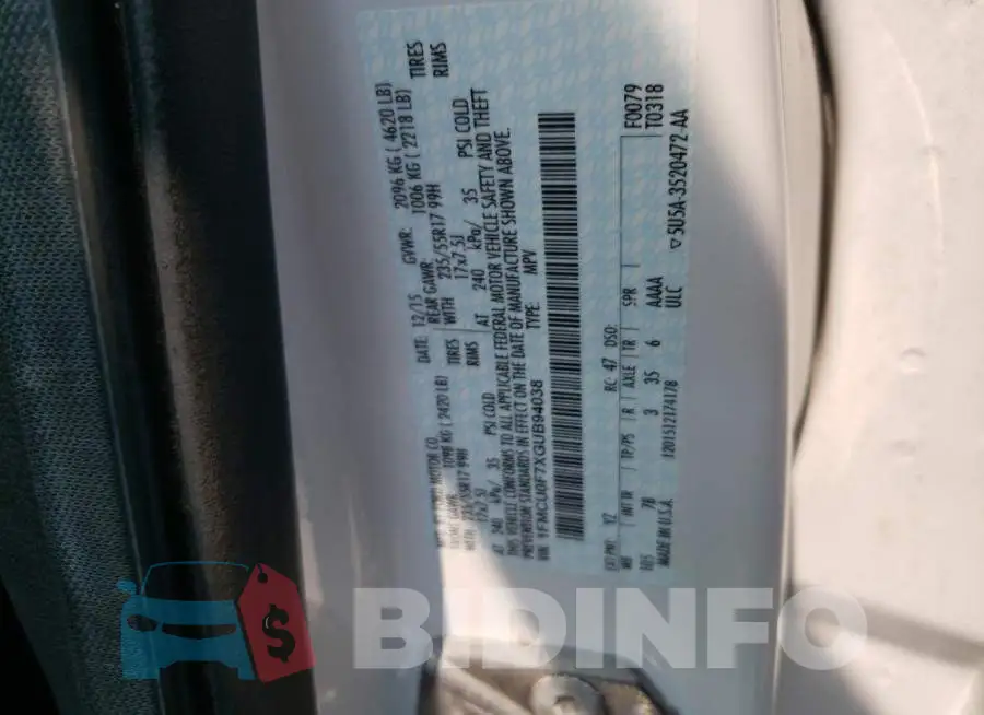 1FMCU0F7XGUB94038 Photo# 13