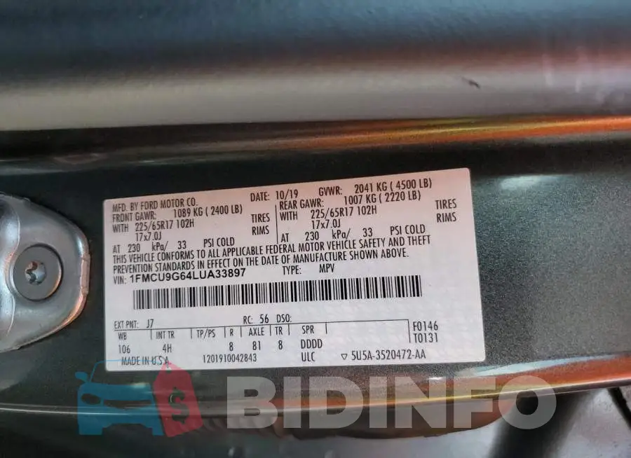 1FMCU9G64LUA33897 Photo# 13