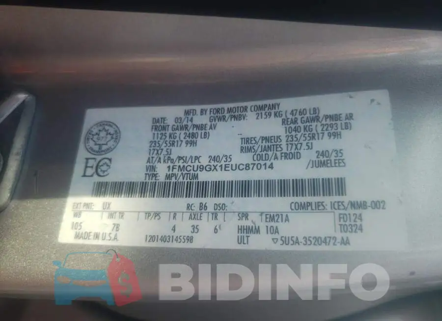 1FMCU9GX1EUC87014 Photo# 13