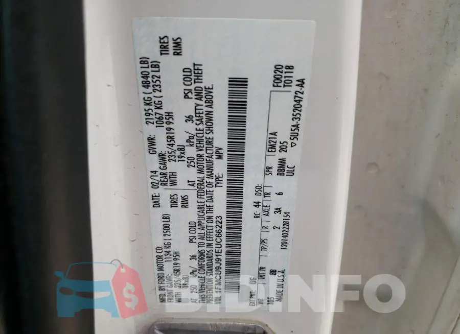 1FMCU9J91EUC66223 Photo# 12