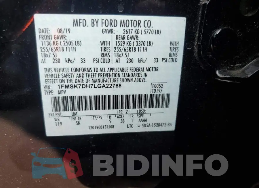 1FMSK7DH7LGA22788 Photo# 14