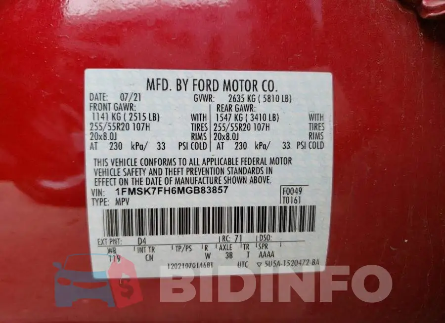 1FMSK7FH6MGB83857 Photo# 13