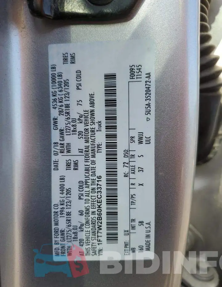 1FT7W2B60KEC33716 Photo# 13