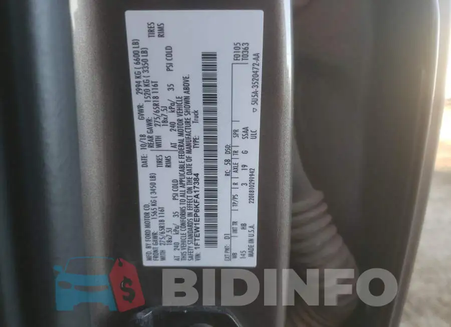 1FTEW1EP6KFA17384 Photo# 12