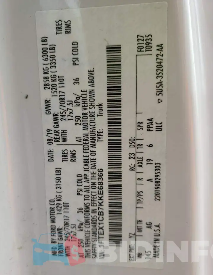 1FTEX1CB7KKE68366 Photo# 12