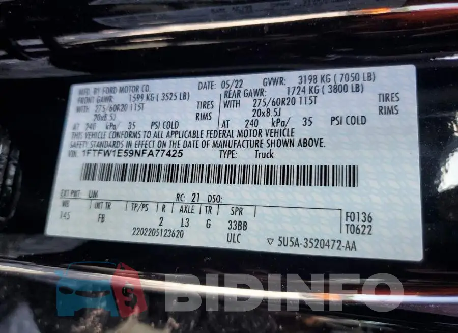 1FTFW1E59NFA77425 Photo# 12