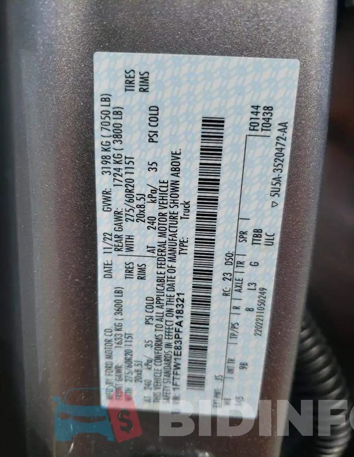 1FTFW1E83PFA18321 Photo# 12