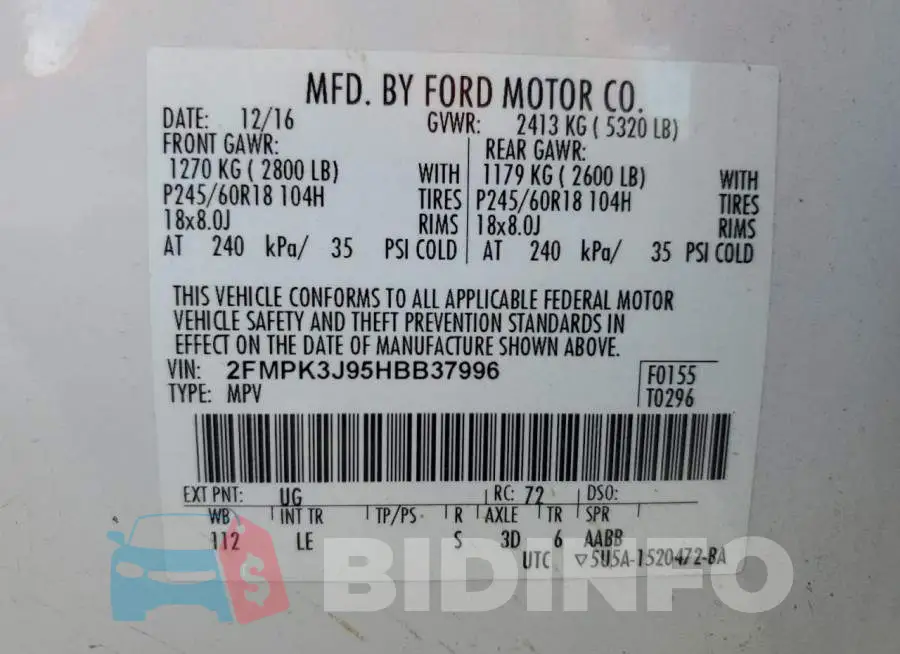 2FMPK3J95HBB37996 Photo# 13