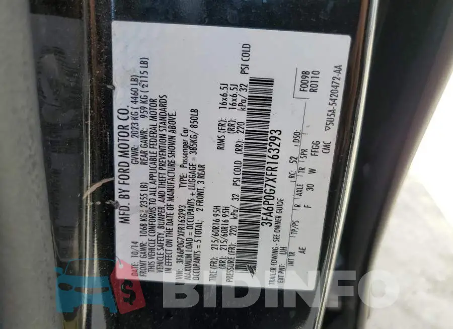 3FA6P0G7XFR163293 Photo# 12