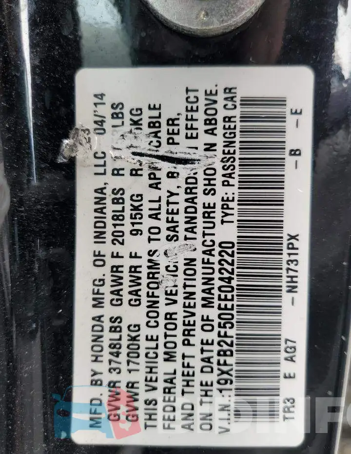 19XFB2F50EE042220 Photo# 12