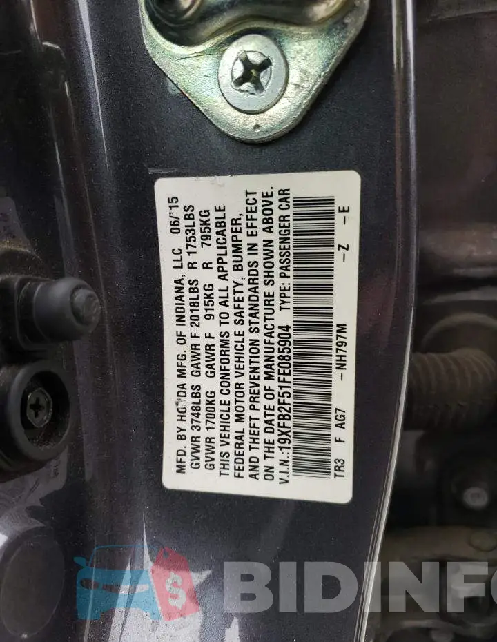 19XFB2F51FE085904 Photo# 12