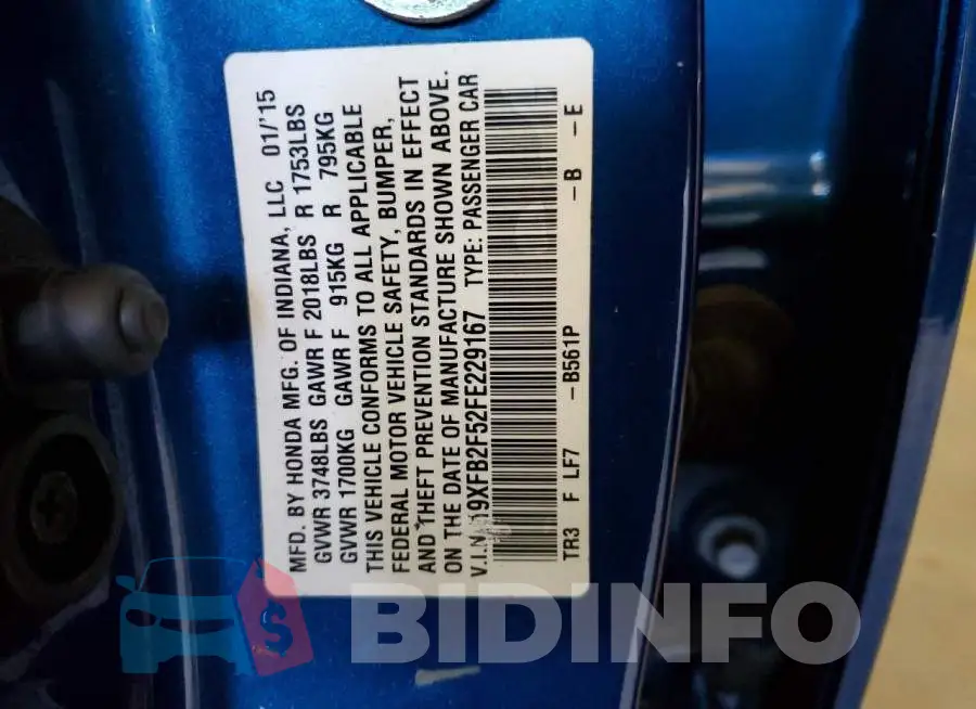 19XFB2F52FE229167 Photo# 12